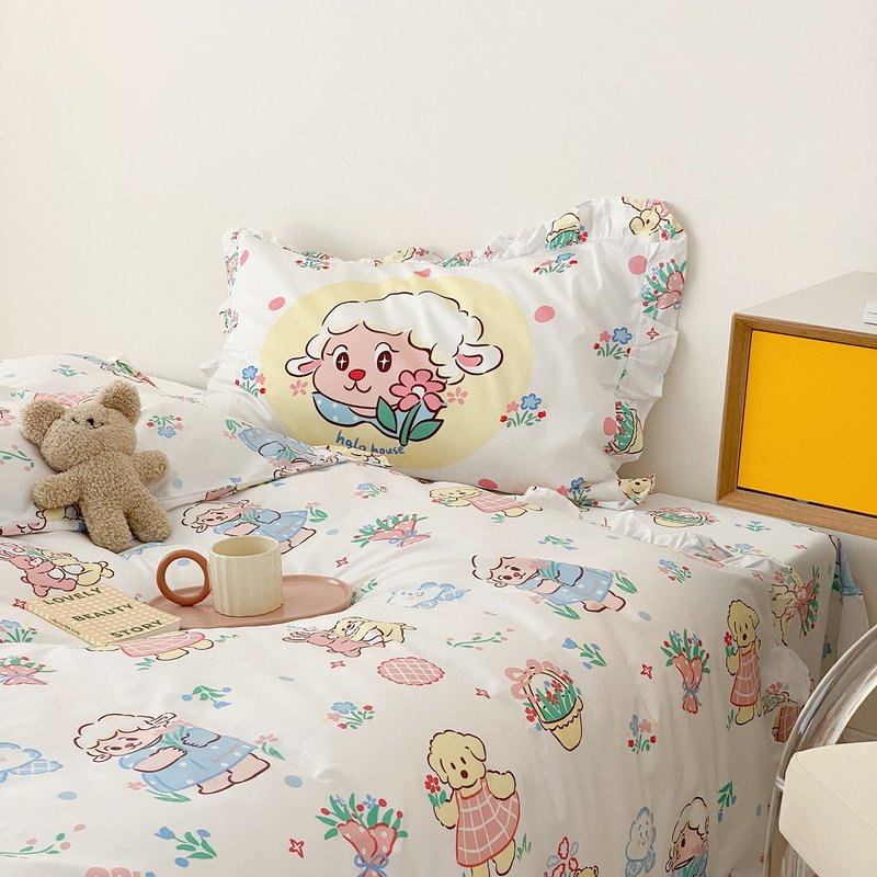 铃兰草碎花清新荷叶边少女100%棉寝具四件套 - 寝具 - 棉．麻 多色