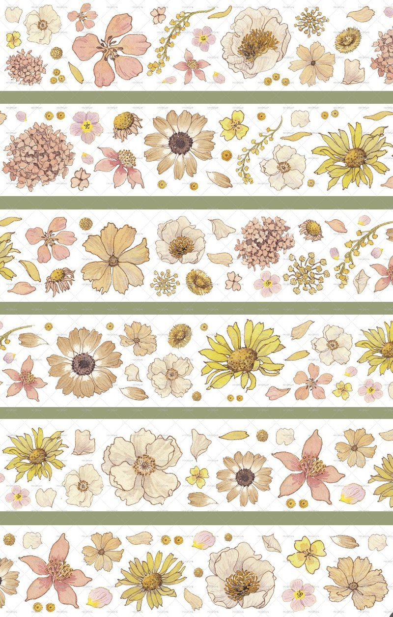 阳光下的花朵朵  PET  花朵背景 和紙膠帶   10米卷 - 纸胶带 - 其他材质 多色