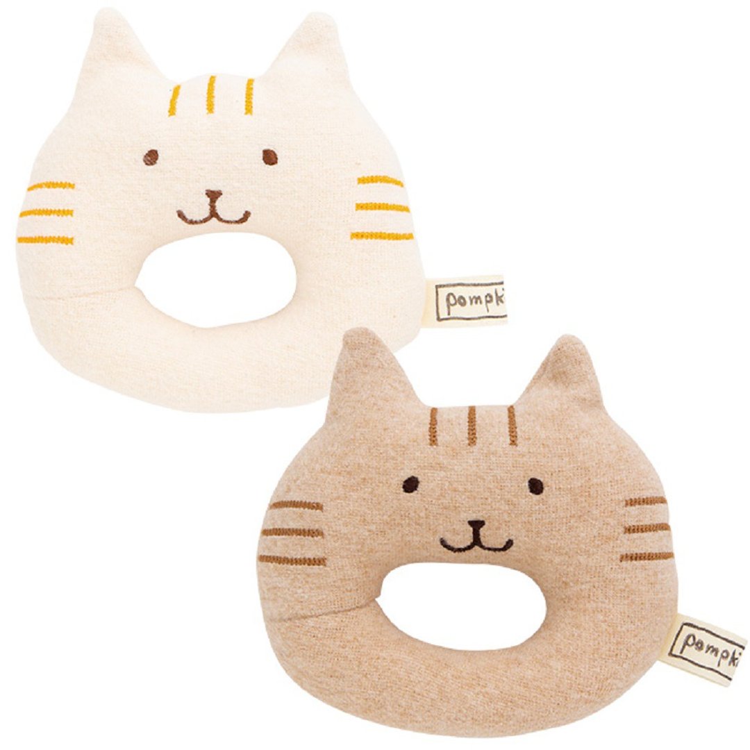 Y-1289 Nyanko Rattle 100% Organic Cotton rattle Cat Made in Japan - 婴儿饰品 - 棉 咖啡色