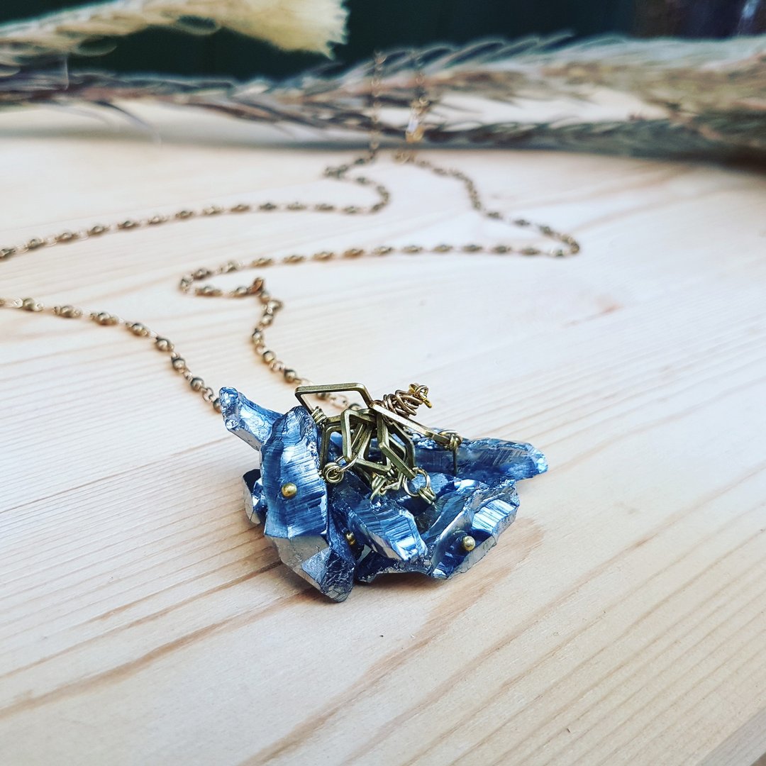 【银河星空系列_轻银透亮石英石原矿Necklaces 】2色 - 项链 - 宝石 银色