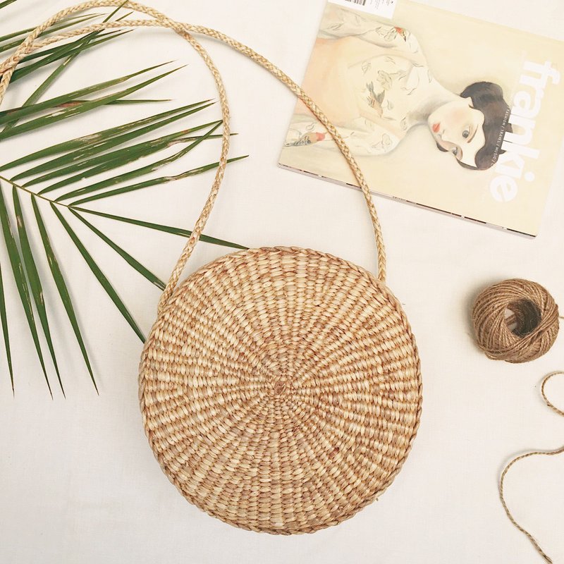 Natural Straw Circle Bag - 侧背包/斜挎包 - 植物．花 咖啡色