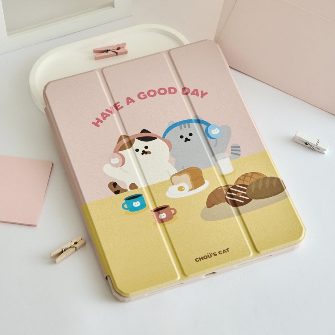 周氏喵喵早餐时光强悍磁吸iPad三折保护壳 - 平板/电脑保护壳 - 塑料 多色
