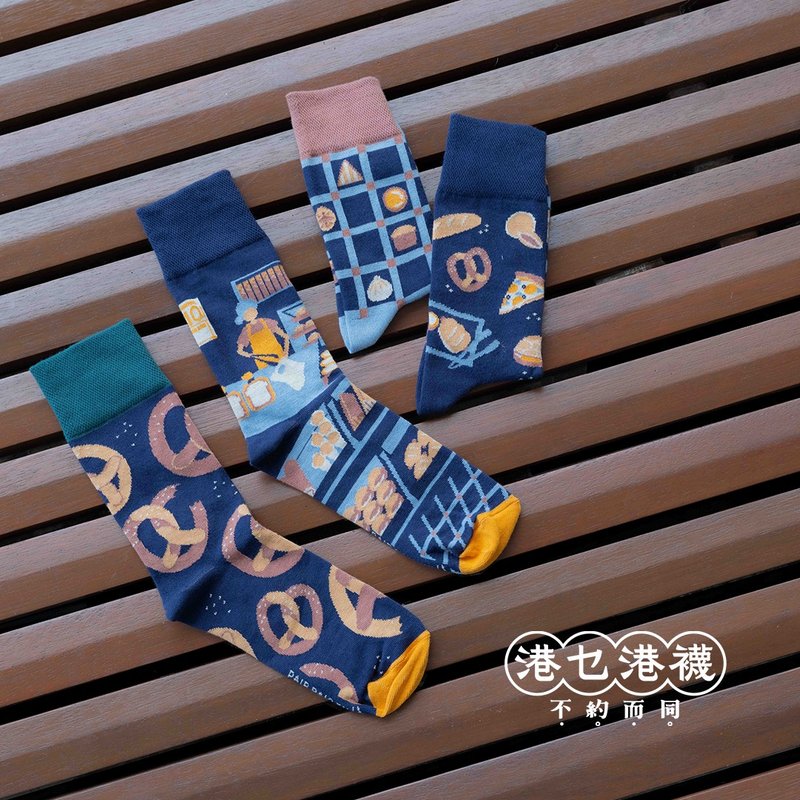 【不约而同】包罗万有 - 不对称孖装鸳鸯袜 - 袜子 - 棉．麻 蓝色