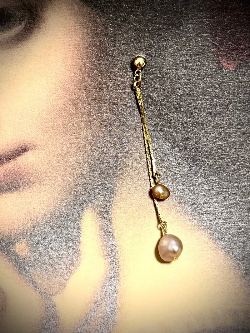 珍珠系列 - 天然淡水珍珠流苏耳环 - 耳环/耳夹 - 珍珠 粉红色