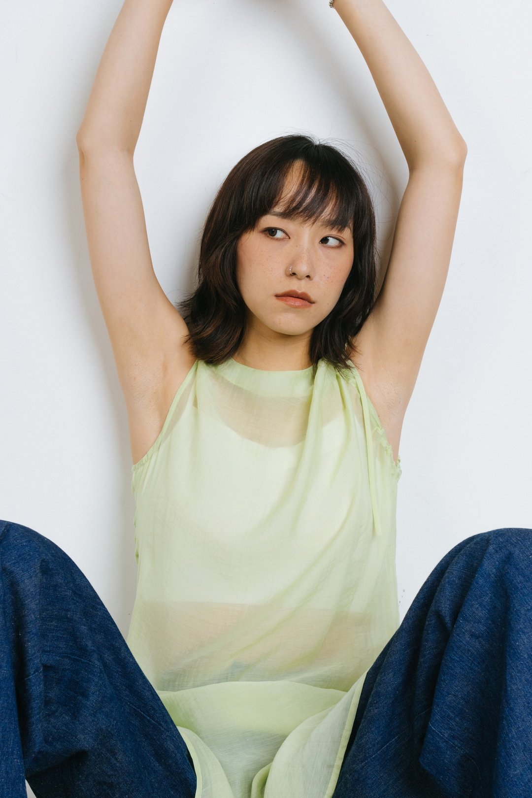半透束绳连身裙 Translucent Drawstring Sundress - 裙子 - 其他材质 绿色