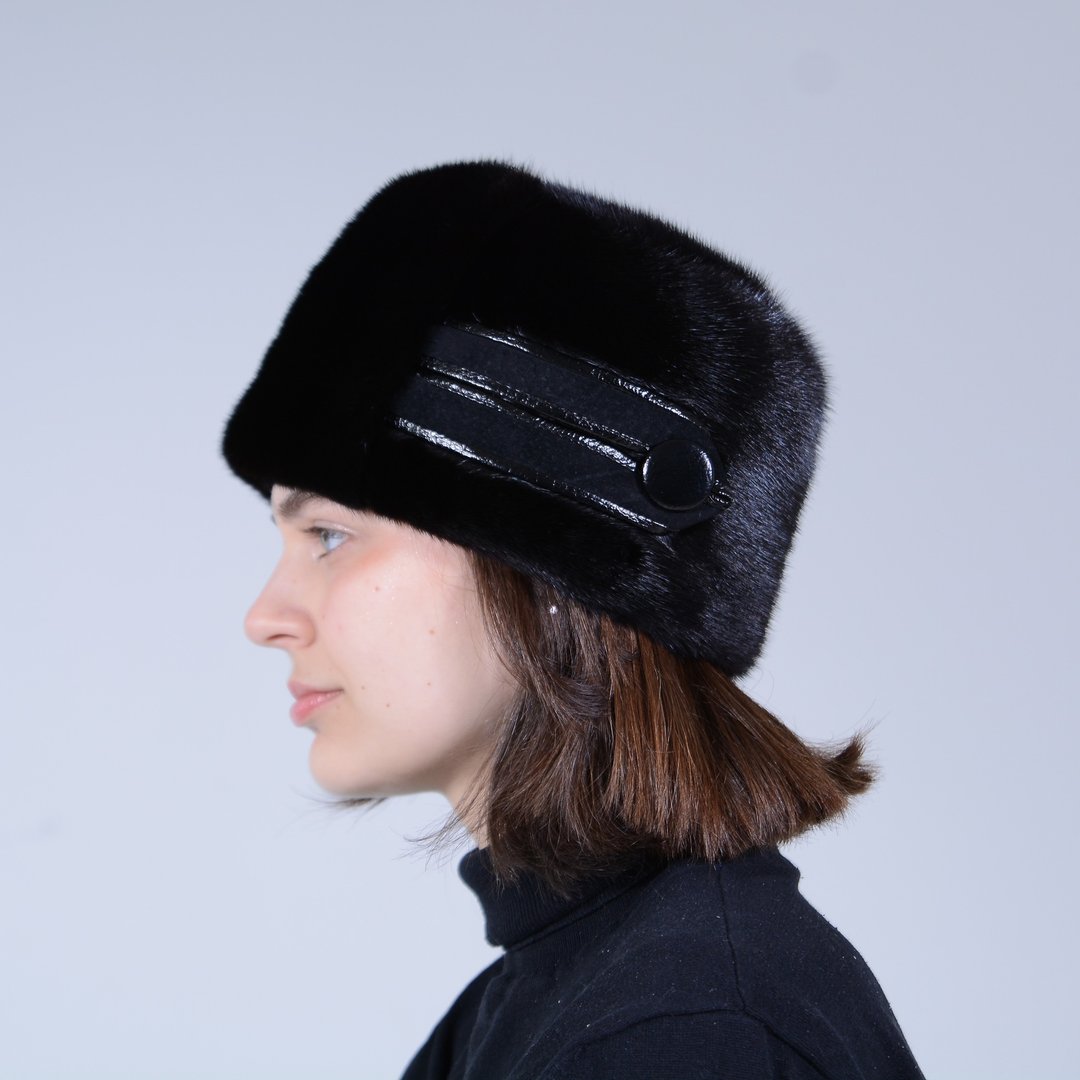 Women's Winter Mink Hat Warm And Fashionable 100% Real Mink Fur And Leather Trim - 帽子 - 其他材质 黑色