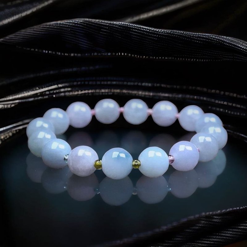 冰糯种带紫底飘花翡翠手珠 | 天然缅甸玉A货翡翠 | 送礼 - 手链/手环 - 玉石 紫色