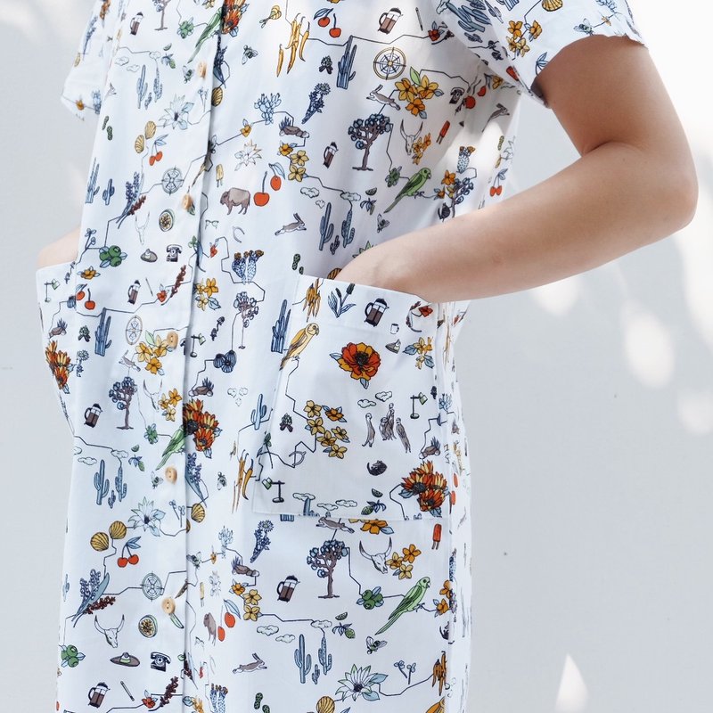 Shirt Dress (Tropical Printed) : White - 洋装/连衣裙 - 棉．麻 白色
