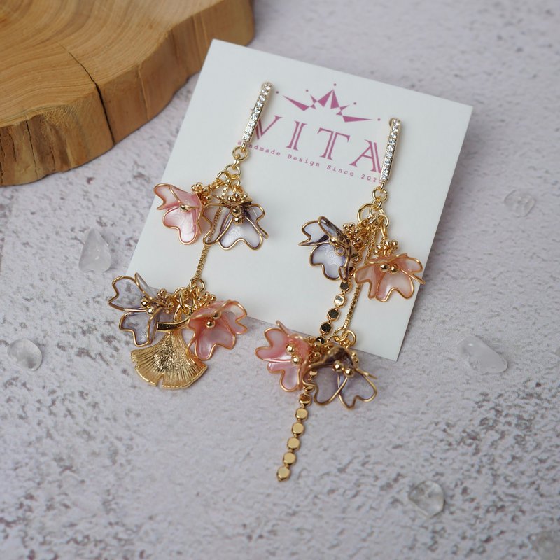 树脂耳环-新风铃(深灰粉)-(耳针/耳夹) - 耳环/耳夹 - 树脂 粉红色