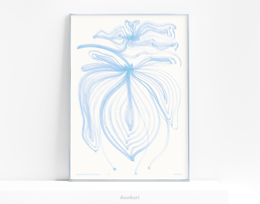 INSTANT DOWNLOAD Blue Abstract flower line Printable wall art Minimalist poster - 电子手绘真人画像/绘画/插画 - 其他材质 