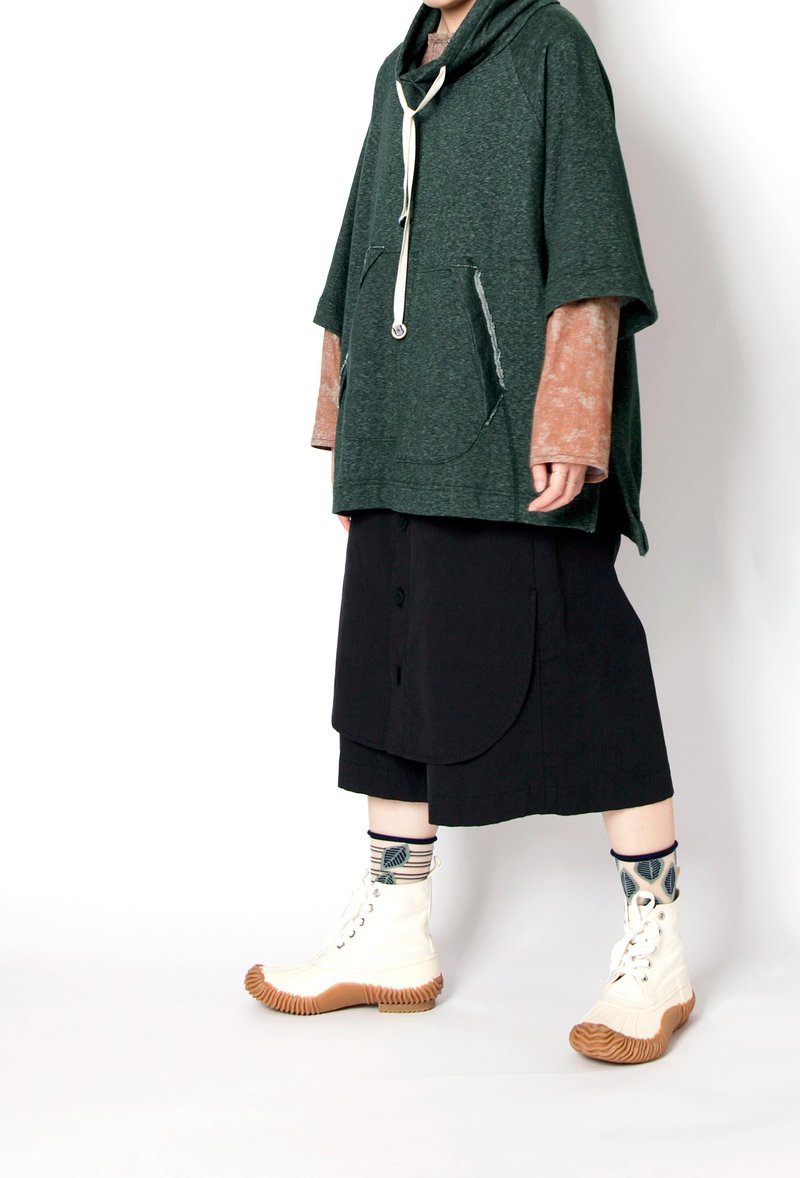 大地_屏蔽落片衣摆七分宽裤 - 女装长裤 - 棉．麻 蓝色