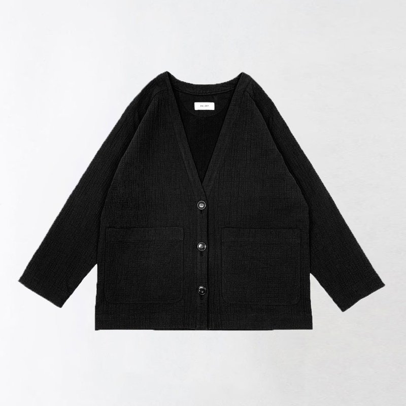 黑 . 无领连肩袖外套 - 女装休闲/机能外套 - 棉．麻 