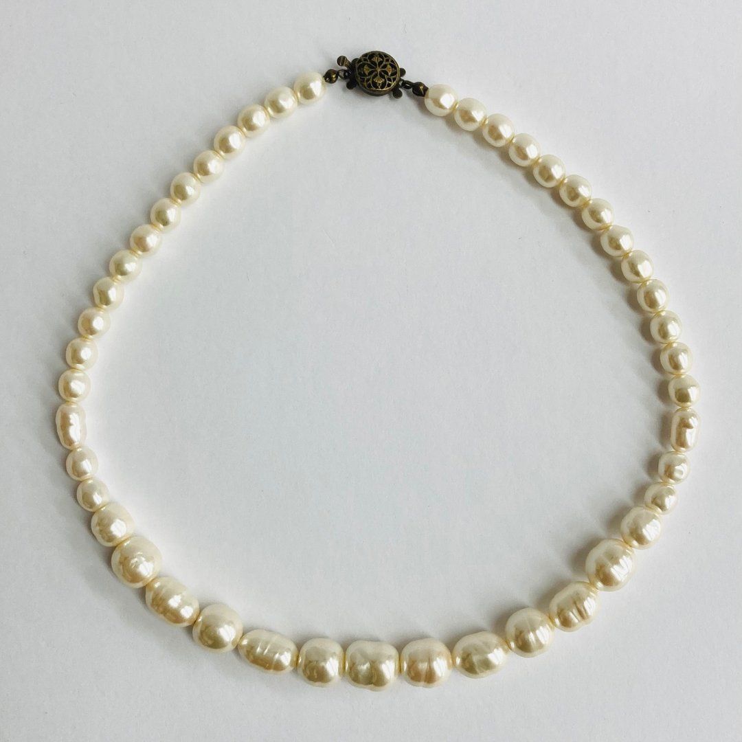 巴洛克珍珠混搭项链 / 约 45cm / 奶油色 / 古铜色 / 日本制造 - 项链 - 玻璃 金色