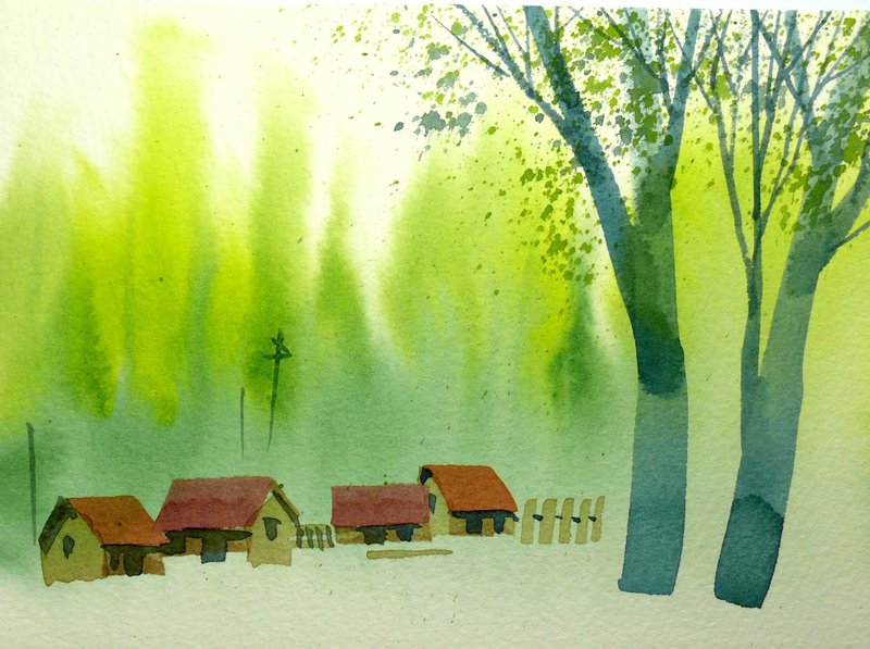 文青系树林系列563-水彩手绘限量版明信片/圣诞卡 - 卡片/明信片 - 纸 绿色