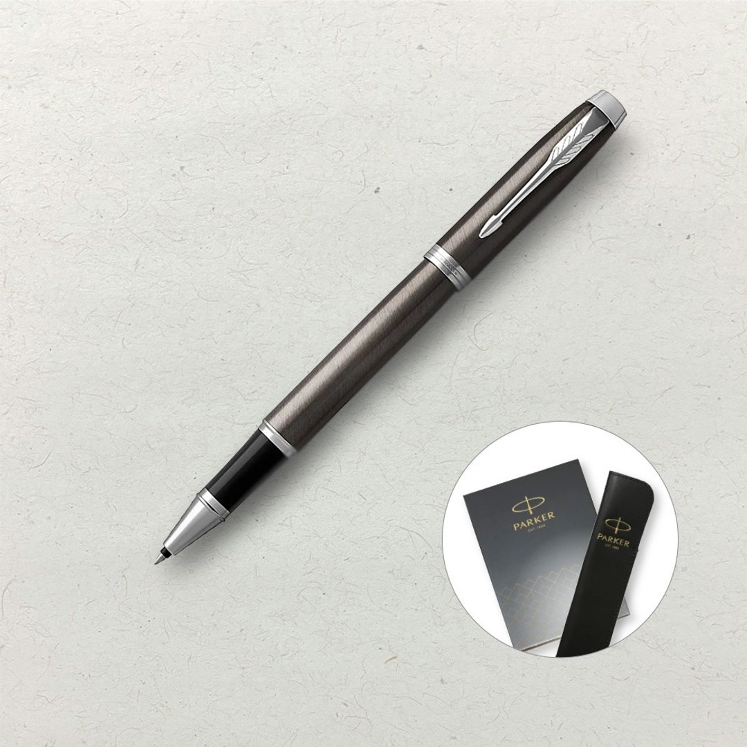 【PARKER】IM 金属灰白夹钢珠笔 真皮笔套礼盒 定制化刻字 (原厂正 - 钢珠笔 - 其他材质 黑色