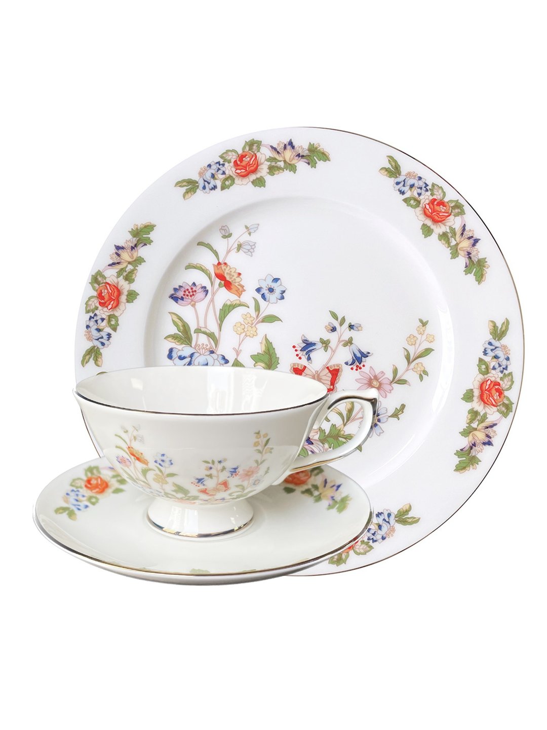英国Aynsley 小屋花园 组合优惠价 骨瓷奥本杯盘组+餐盘 - 茶具/茶杯 - 瓷 白色