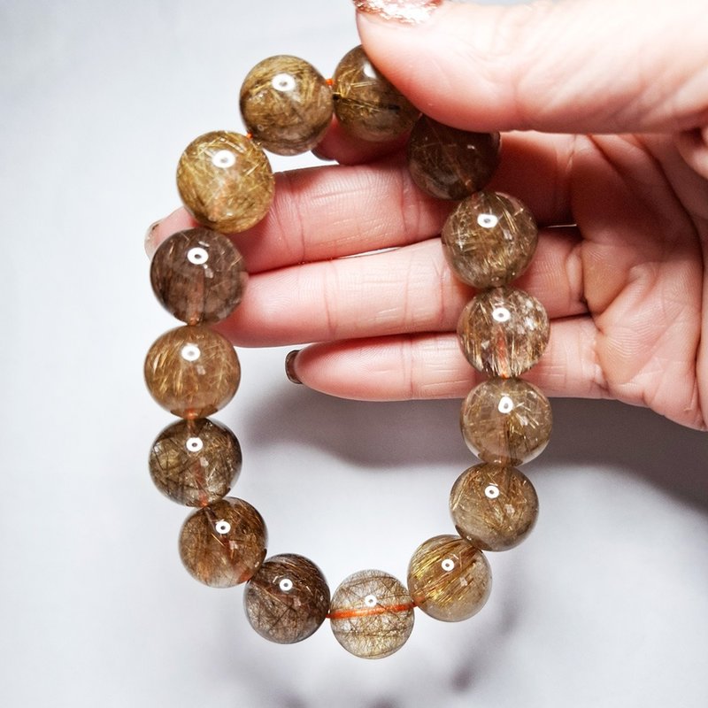 天然水晶 香槟色魔鬼发晶手链 增强事业运 & 避邪招财 WB019 - 手链/手环 - 水晶 金色