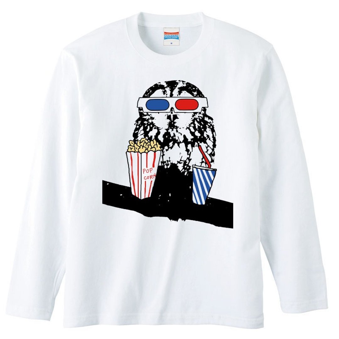 Long Sleeve T-shirt / Movie watch owl - 男装上衣/T 恤 - 棉 白色