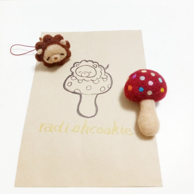 定制订单蘑菇 - 胸针 - 羊毛 红色