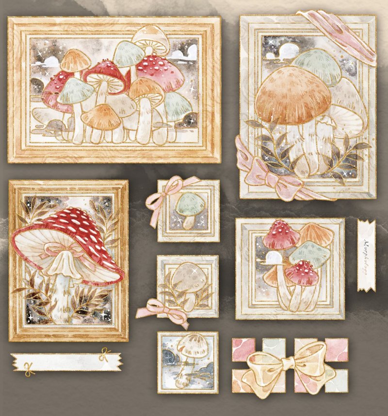 蘑菇森林標本 PET 和紙膠帶 立體鐳射金 10米卷 - 纸胶带 - 其他材质 多色