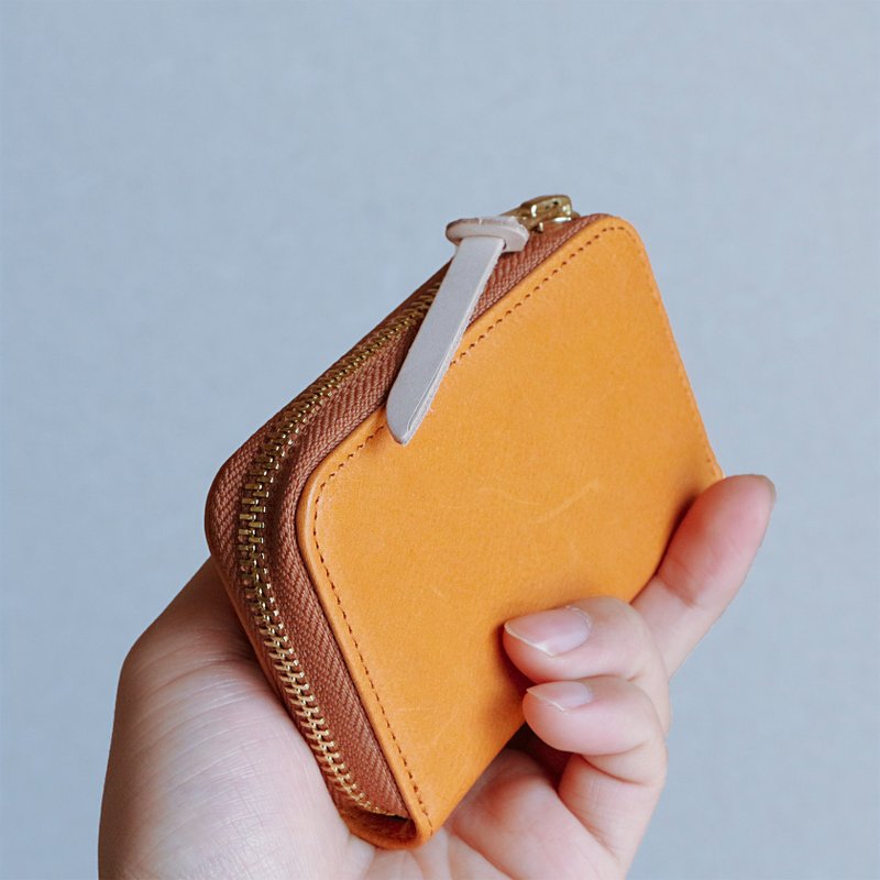 高级牛皮卡包 迷你钱包 简约钱包 男女适用 零钱包 礼物 - 零钱包 - 真皮 橘色