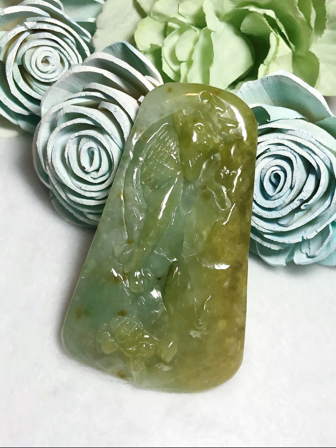 多宝晶石/天然A货翡翠/黄翡虎牌/生肖吊坠/三合玉佩/虎牌/上山虎 - 项链 - 玉石 黄色