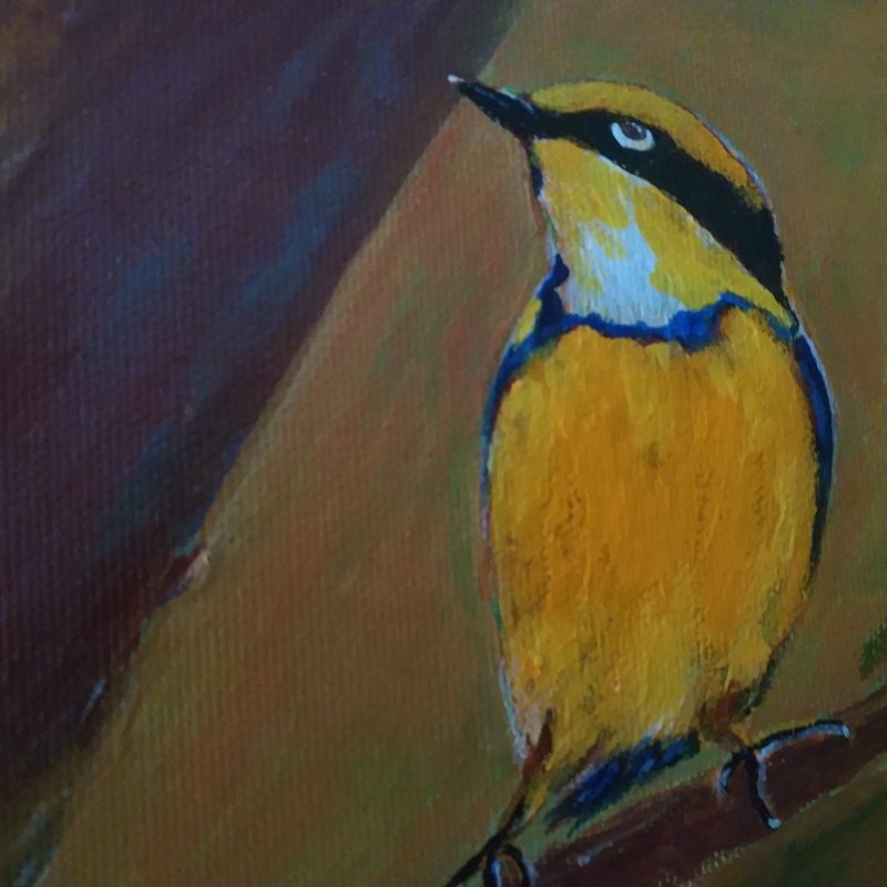 静观枝头  普罗旺斯的黑冠金丝鸟  原创油画 附赠原木支架 - 摆饰 - 棉．麻 