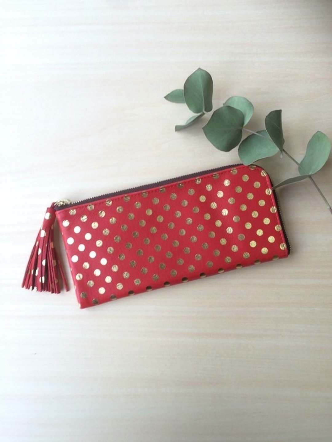 Pigskin slim wallet Mizutama Red - 皮夹/钱包 - 真皮 红色