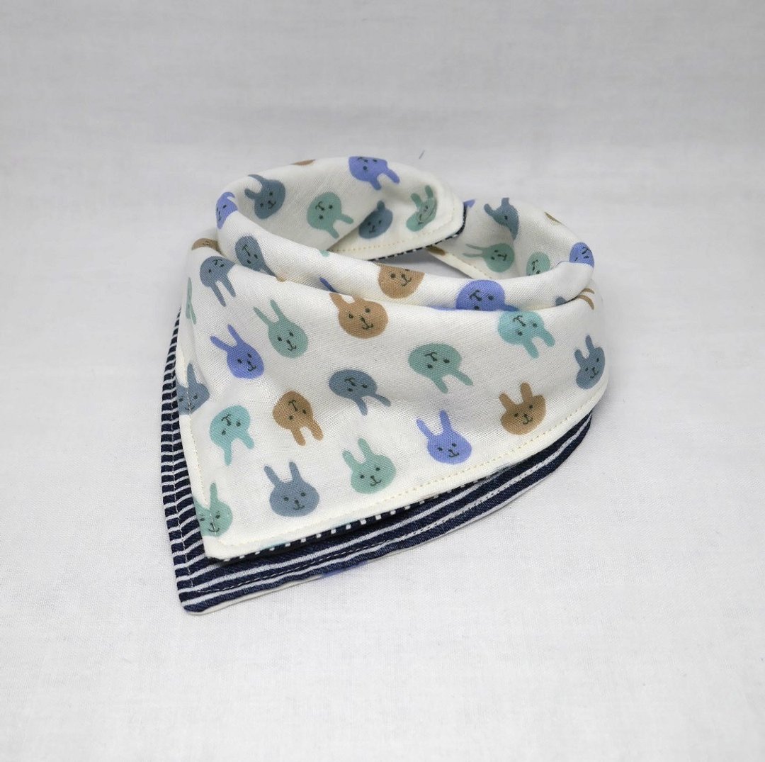 Japanese Handmade 6-layer-gauze Baby Bib/bandana style - 围嘴/口水巾 - 棉 蓝色
