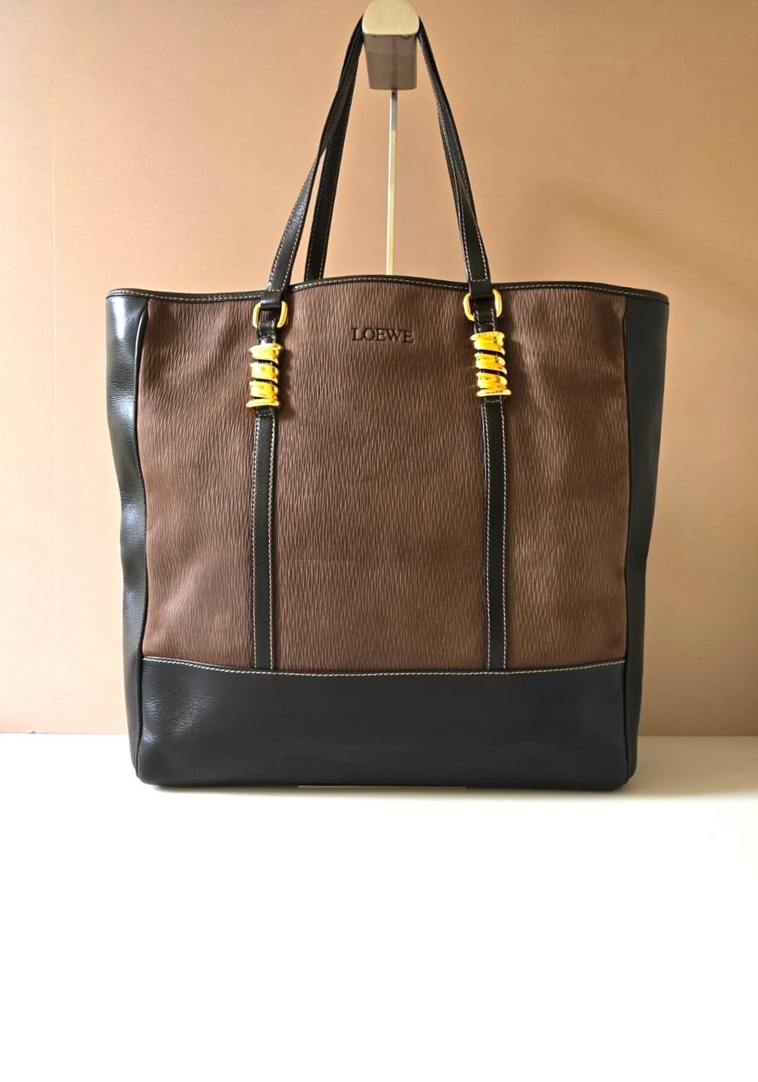 绝版中古包 Loewe 蛇骨古董托特包 侧背包 单肩包 皮革包 复古包 - 侧背包/斜挎包 - 真皮 咖啡色
