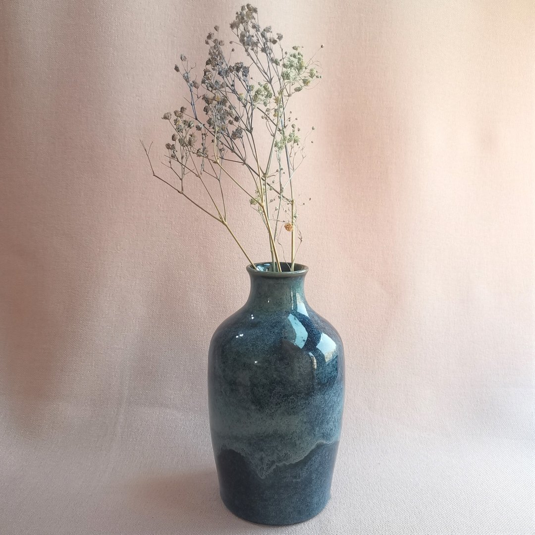 x深海迷途x 14cm手工瓷器花瓶 花器 鲜花 永生花 干燥花 - 花瓶/陶器 - 瓷 蓝色