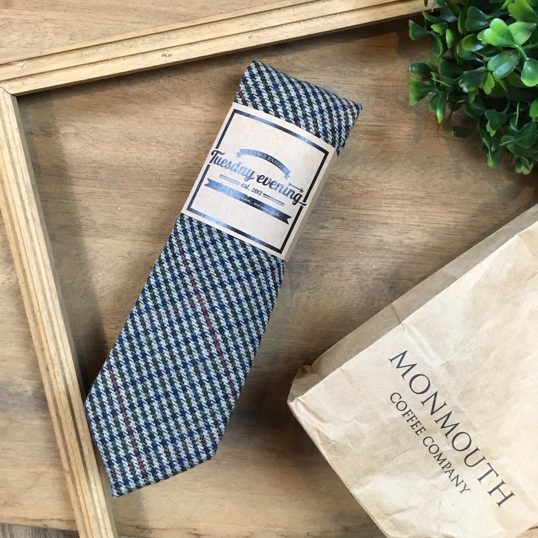 Neck Tie Red Trim Check (Black-Blue and Red Trim) - 领带/领带夹 - 棉．麻 多色