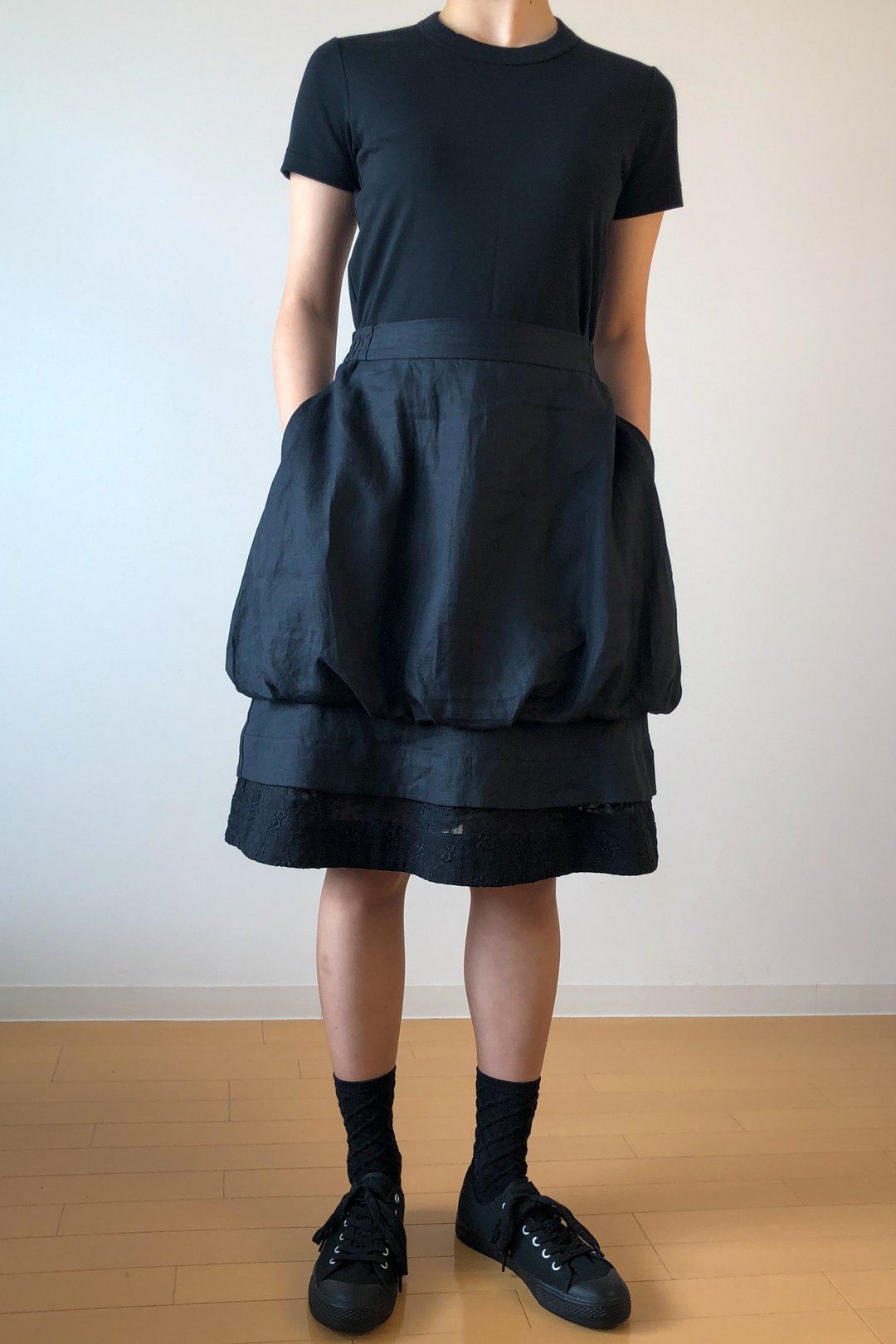 Black linen balloon skirt - 裙子 - 棉 黑色