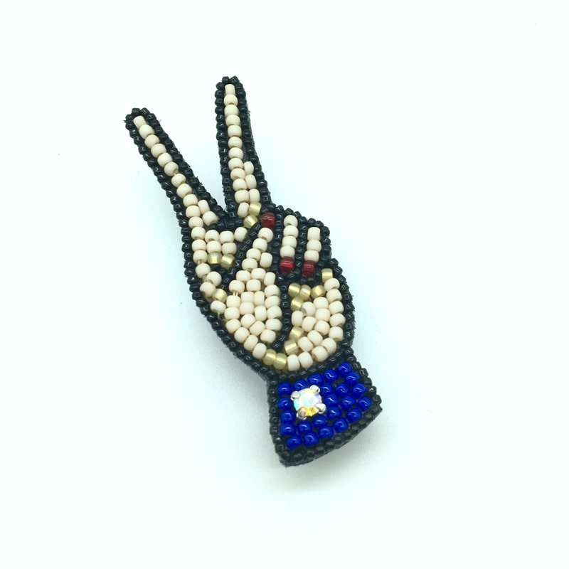 Tearoom I Hand n Hand 系列 · 剪刀手手胸针 - 胸针 - 真皮 橘色