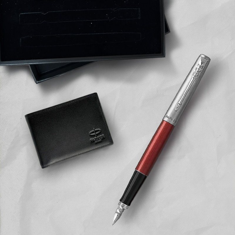 Parker 派克Jotter原创系列(铝杆)红钢笔 牛皮短夹礼盒 免费刻字 - 钢笔 - 其他金属 红色