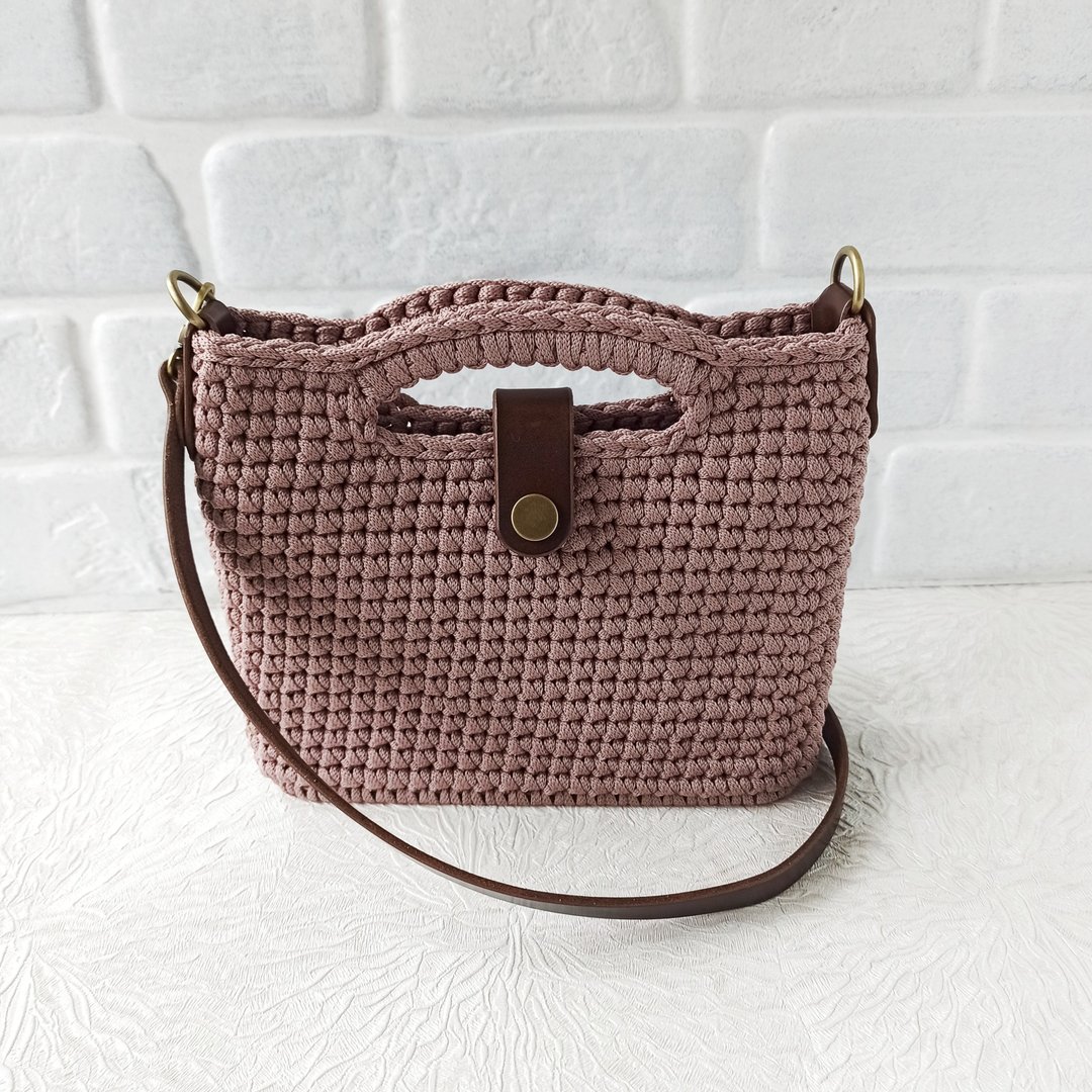 Small pink woven handbag / shoulder bag with removable leather crossbody strap - 手提包/手提袋 - 真皮 多色