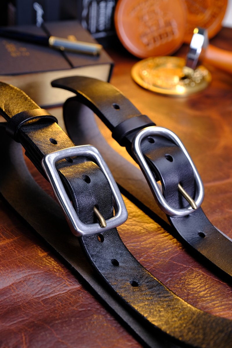 手工制作皮带意大利进口加厚树膏牛皮纯钢扣头保用二十年 - 皮带/腰带 - 真皮 黑色