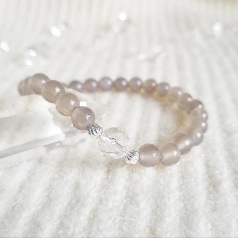灰玛瑙 白水晶手链 | 旺人缘事业 促进人际关系 招财 清理负能量 - 手链/手环 - 水晶 灰色