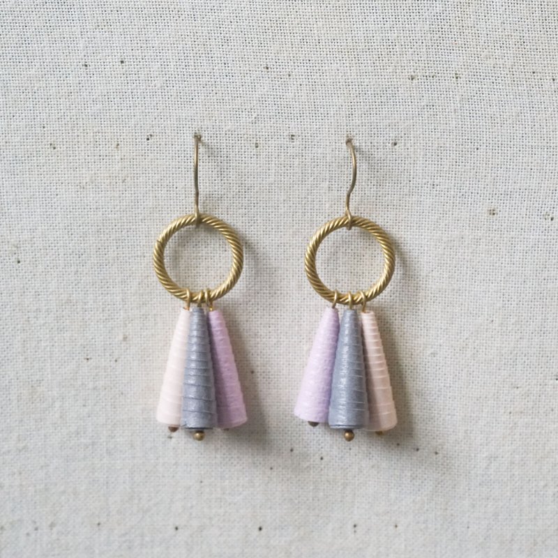 【小卷纸手作/纸艺/饰品】粉嫩莫兰迪配色圆圈造型耳环 - 耳环/耳夹 - 纸 粉红色