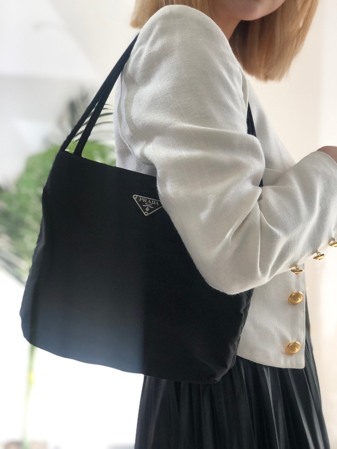 【日本直送二手包装】PRADA三角板尼龙单肩包黑Vintage Vintage 6ercv7 - 侧背包/斜挎包 - 尼龙 黑色
