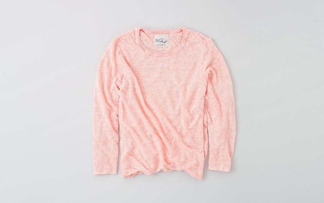 Linen knit women / S long sleeve pullover pink - 女装上衣 - 棉 粉红色
