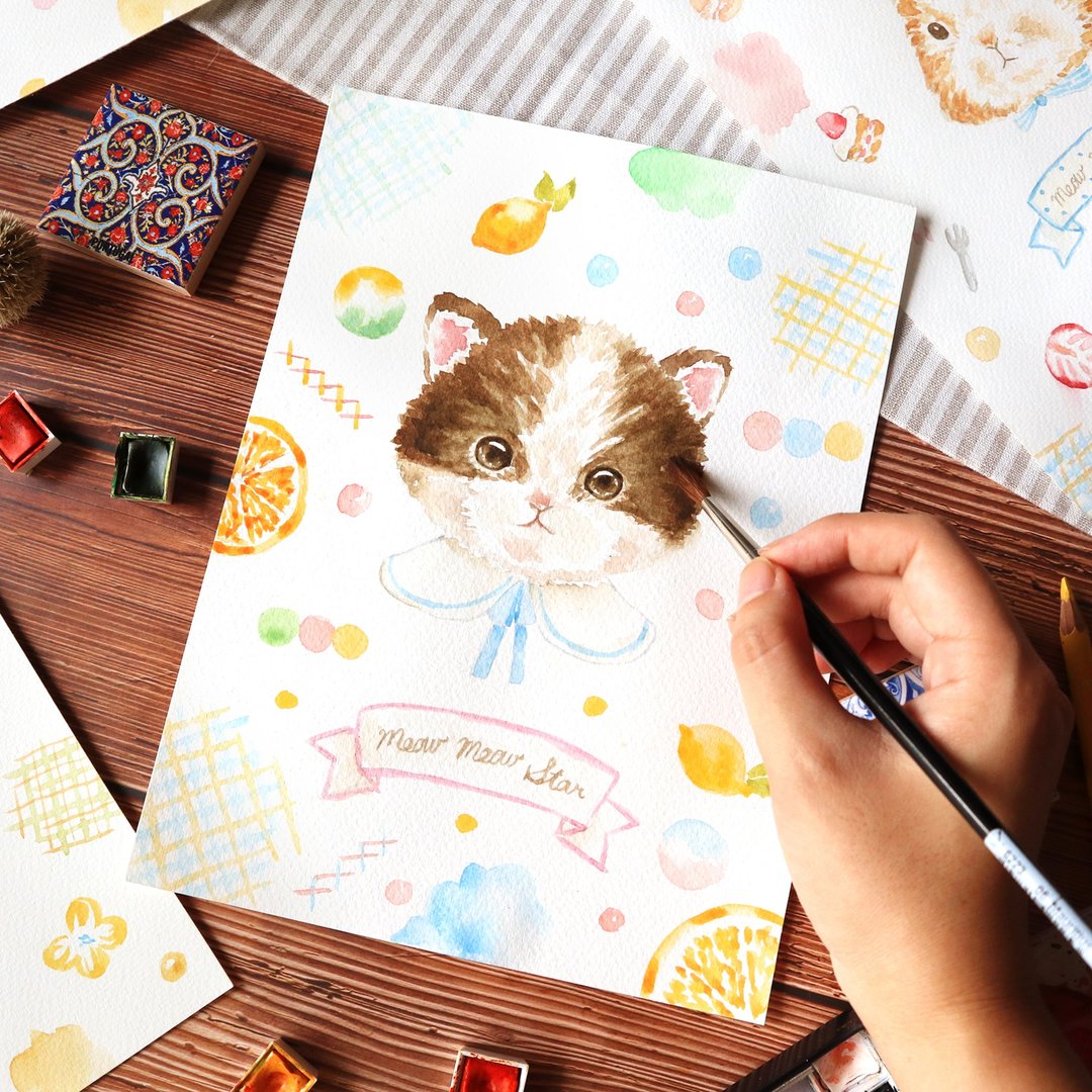 Pinkoi 品品学堂・9 月疗愈系・喵星达 猫咪肖像水彩插画体验 - 插画/绘画/写字 - 纸 