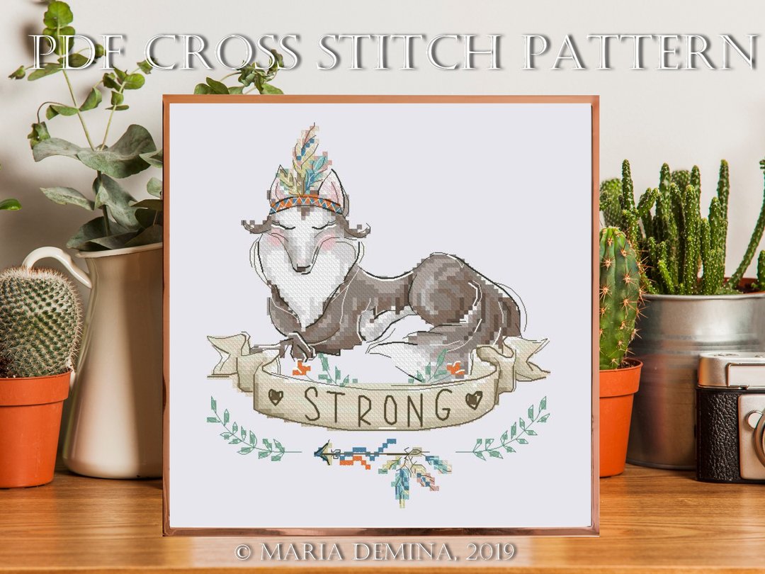 Boho Strong Wolf PDF cross stitch pattern - 手工艺教程/工具书 - 其他材质 