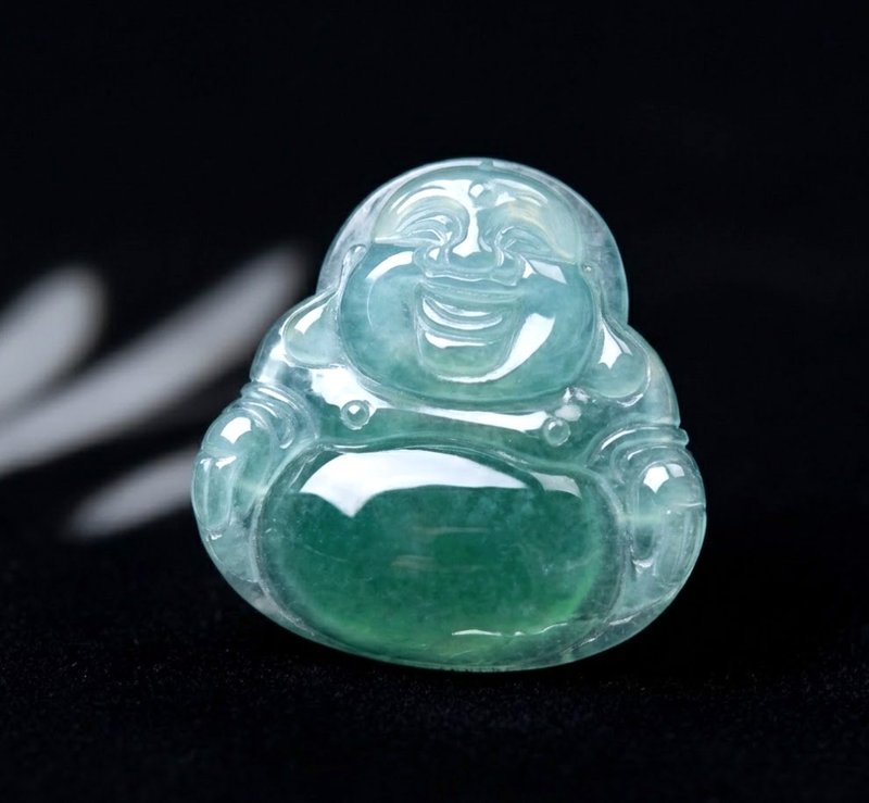 冰种蓝水翡翠佛公弥勒佛 | 天然翡翠 A 货 | 送礼 - 金工/饰品 - 玉石 绿色