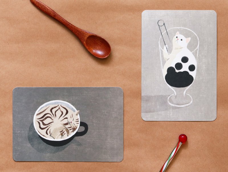 乳牛猫珍奶 X 虎斑猫摩卡明信片组 - 卡片/明信片 - 纸 