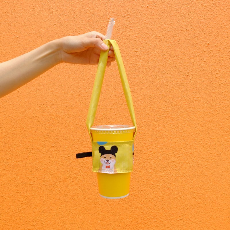柴柴出门约会,饮料提袋(可收纳吸管) - 随行杯提袋/水壶袋 - 棉．麻 黄色