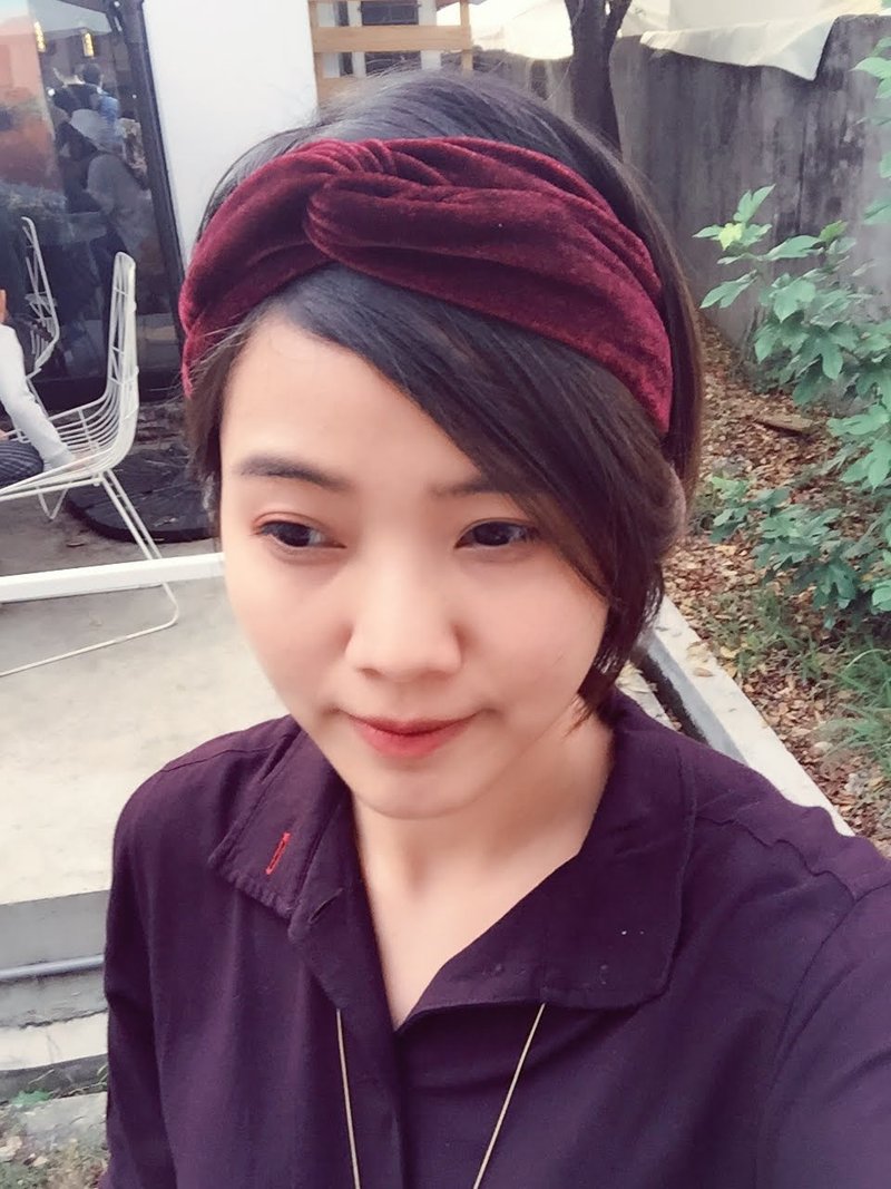 红丝绒酒红弹性发带 - 发带/发箍 - 聚酯纤维 红色