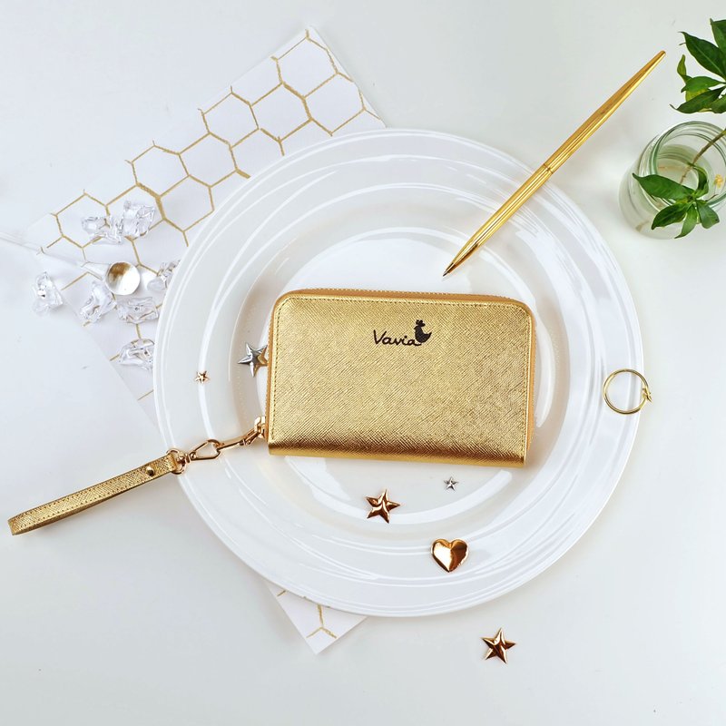 ✦GOLD✦ Medium Zip Around Wristlet [Cow Leather] - 皮夹/钱包 - 真皮 金色