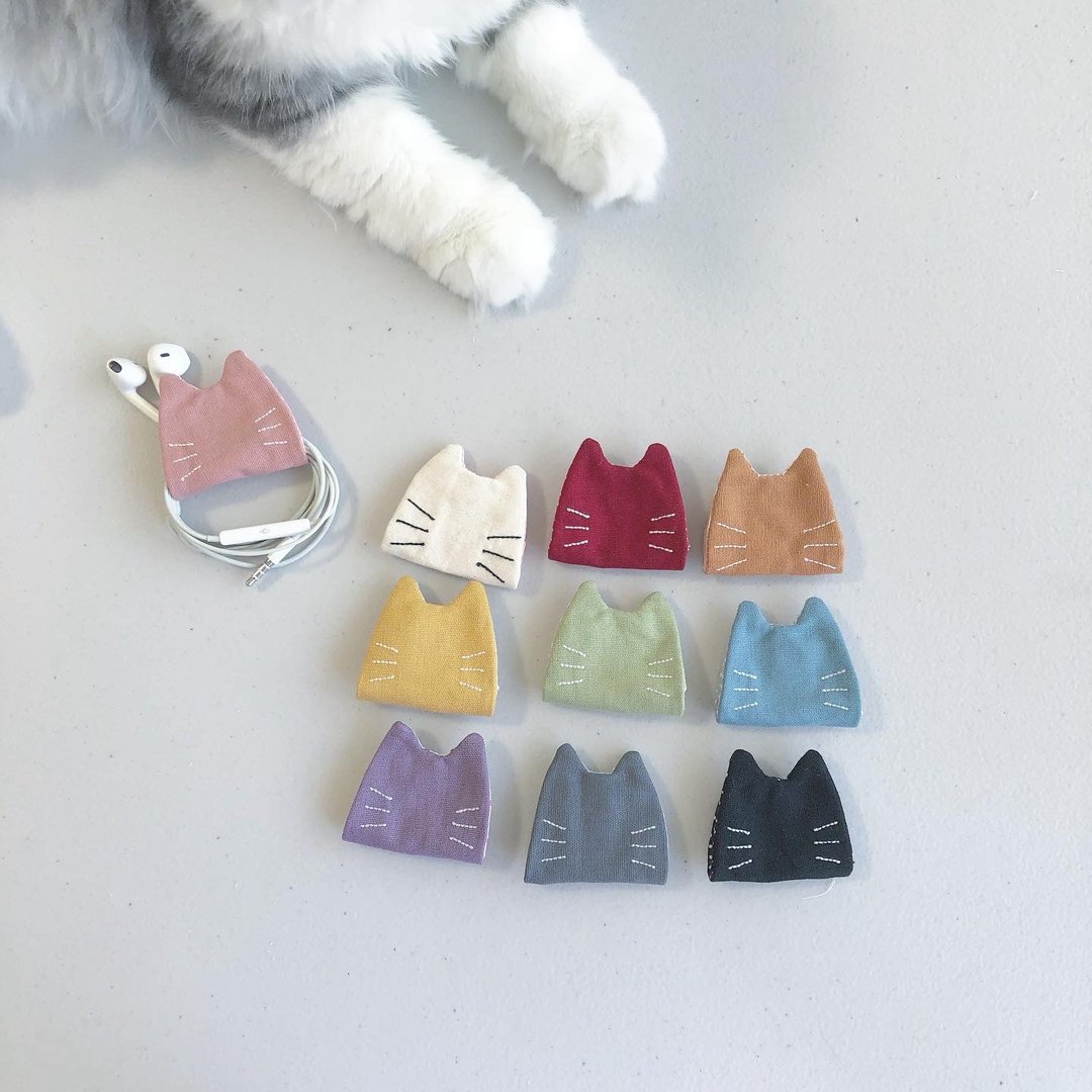 定制。多色。绣字。电线收纳。耳机收纳。猫 - 收纳用品 - 棉 多色
