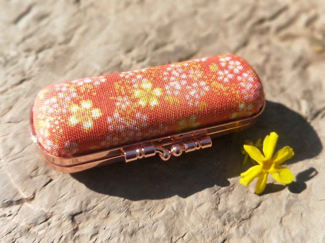 温柔年华印花樱花口红印章饰品收纳口金盒 - 化妆包/杂物包 - 棉 橘色
